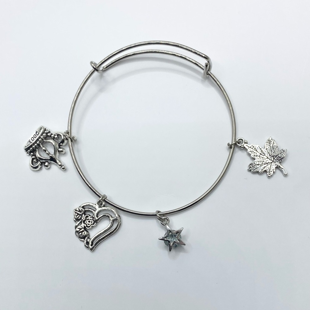 Silver tone stainless steel Expandable Bangle Adjustable Wire Bracelets Love